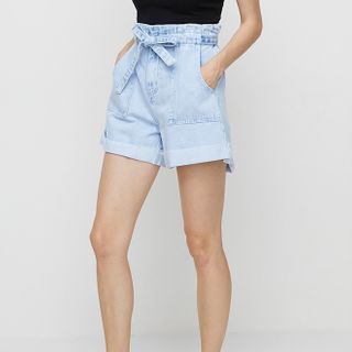 denim tie shorts