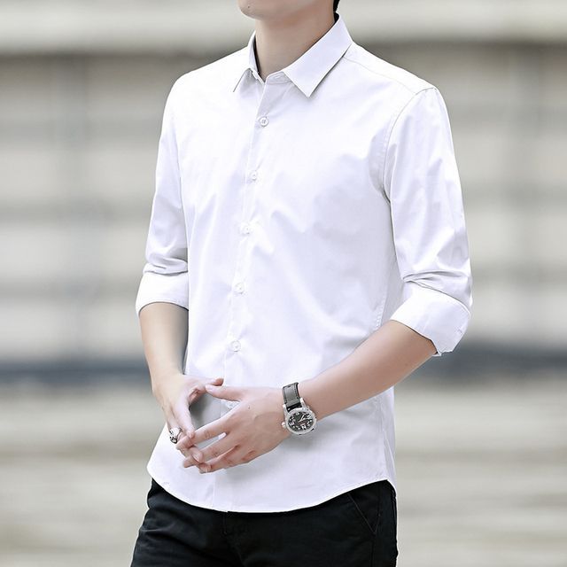Acrius-Long-Sleeve Plain Button-Up Shirt