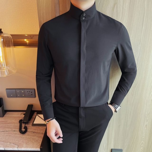 Blueforce-Long-Sleeve Plain Button-Up Shirt