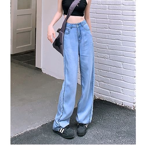 Denimot - High Waist Wide Leg Jeans (Various Designs)