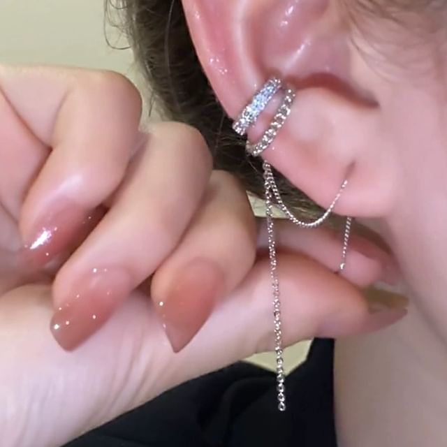 Gemsha-Rhinestone Chained Layered Ear Cuff
