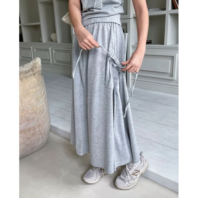 SeoulPop Elastic Waist Plain A-Line Midi Skirt YesStyle