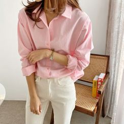 PPGIRL - Button-Back Plain Shirt PPGIRL - Button-Back Plain Shirt
