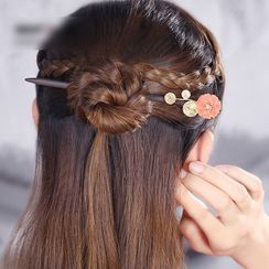 Gangnam - Retro Gemstone Flower Wooden Hair Stick Gangnam - Retro Gemstone Flower Wooden Hair Stick