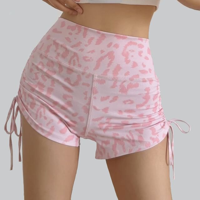 Hollahop-High Waist Leopard Print Drawstring Shorts