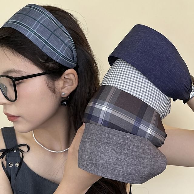 Daeuni-Plaid Plain Wide Headband