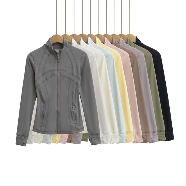 Asiris-Stand Collar Plain Zip Slim Fit Jacket