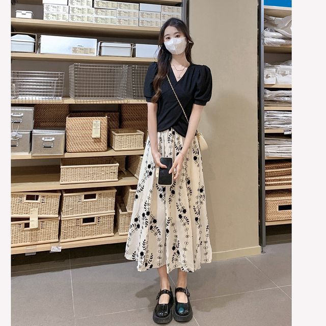 Juuri Print A-Line Midi Skirt YesStyle