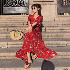 SEPH - Surplice Wrap Floral Elbow-Sleeve Maxi Dress SEPH - Surplice Wrap Floral Elbow-Sleeve Maxi Dress