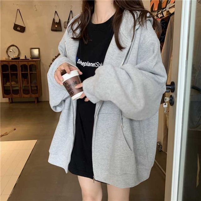 Everose-Plain Zip-Up Hoodie
