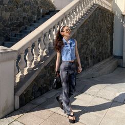 PPGIRL - Slit-Front Dyed Pants PPGIRL - Slit-Front Dyed Pants