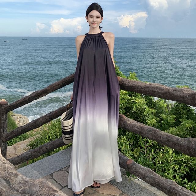 Moanum-Sleeveless Gradient Maxi A-Line Dress