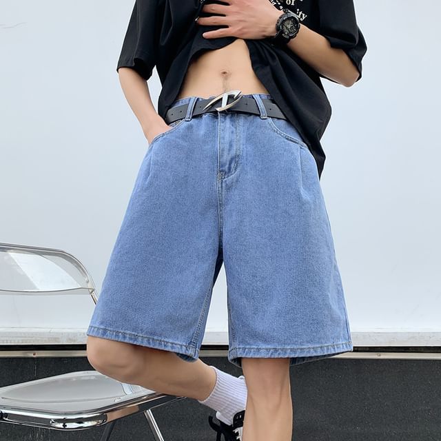 Hushgrain-Mid Rise Washed Denim Shorts