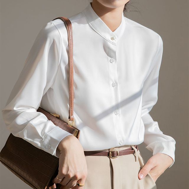 Everose-Mock Neck Plain Shirt
