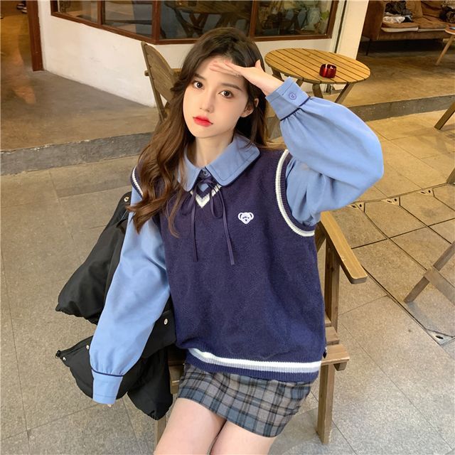 Plaid Skirt Jumper With Pleated Skirt Mini Skirt Yellow Pleated