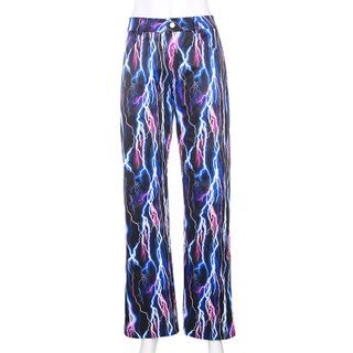 lightning print straight leg jeans