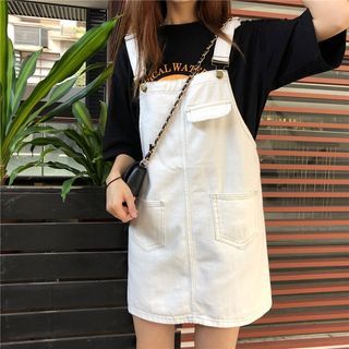 white denim jumper dress White Denim Bib Overall Dress Shop Hearts