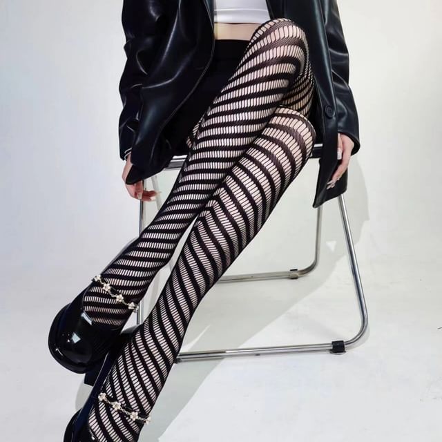 GOGO Girl-Striped Fishnet Tights