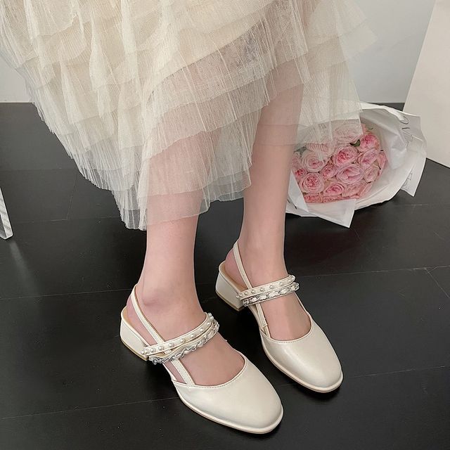 Queen Zoo Chunky Heel Faux Pearl Strap Sandals YesStyle