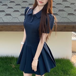 Porstina Short-Sleeve Plain Pleated Mini A-Line Polo Dress Sale