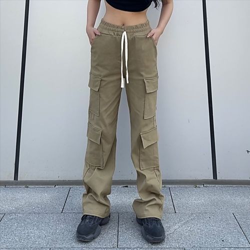 Lexama - High Waist Plain Loose Fit Cargo Pants