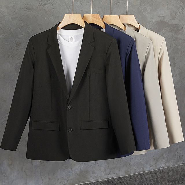 Nightbell-Notch Lapel Plain Single-Breasted Blazer