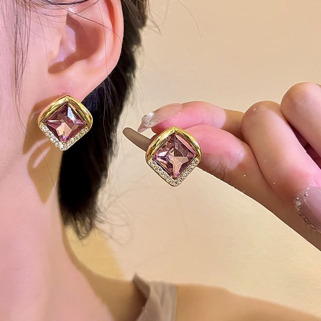 Kiren-Rhinestone Square Alloy Earring