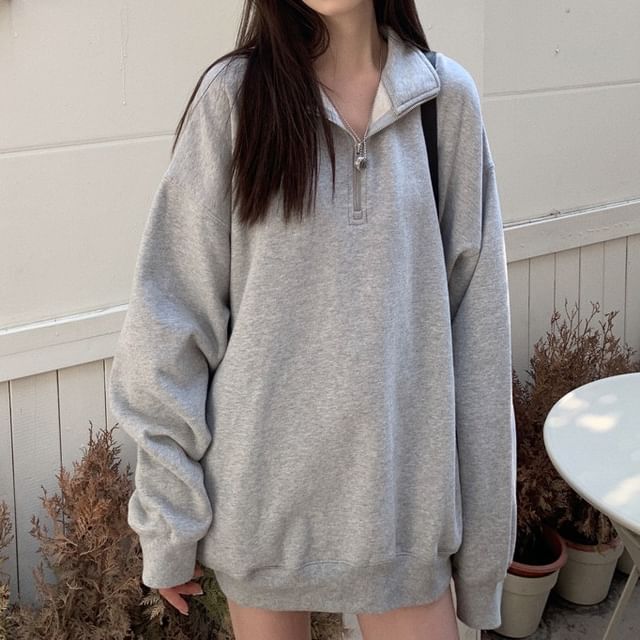 Bolgivy-Half Zip Plain Sweatshirt