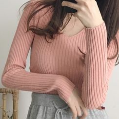 Shinsei - V-Neck Ribbed Knit Top Shinsei - V-Neck Ribbed Knit Top