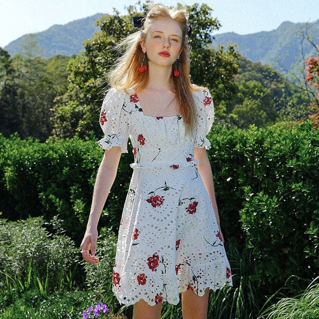 Sincethen - Short-Sleeve Floral Embroidered Mini A-Line Dress | YesStyle