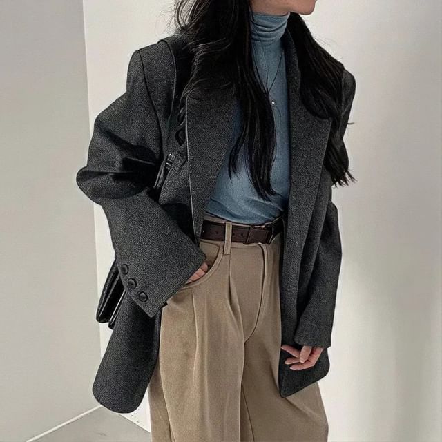 Janerium-Button-Up Plain Blazer