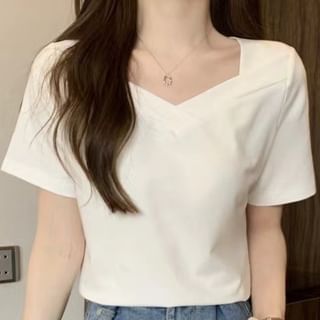 monroll-Short-Sleeve V-Neck Plain Tee
