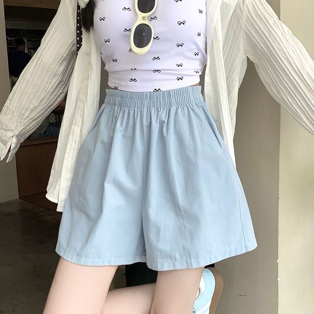 Sienne-High Waist Plain Wide Leg Shorts
