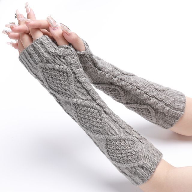 Kinoxslone-Plain Knit Arm Sleeves