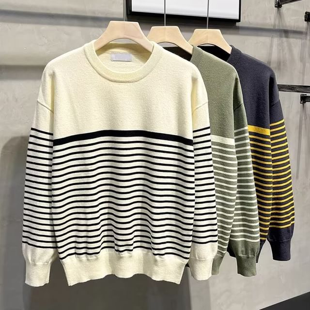 Sinlarity-Crew Neck Striped Sweater
