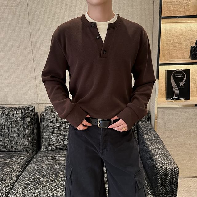 Orungeetun-Crew Neck Mock Two Piece Sweatshirt