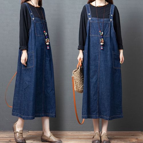 Blue Denim Midi Overall Dress – Buddhatrends