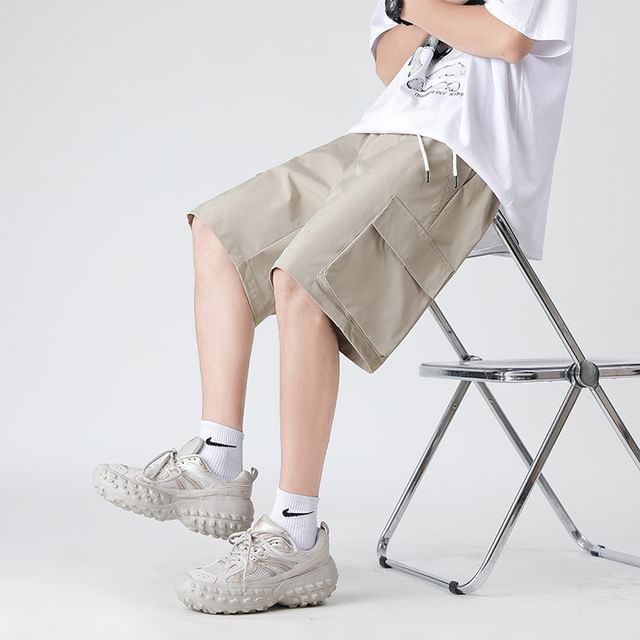 Lefitt-Mid Rise Plain Cargo Shorts