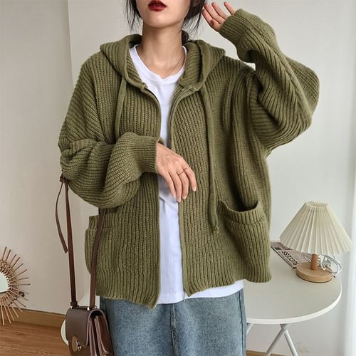 Hooded discount ribbed cardigan