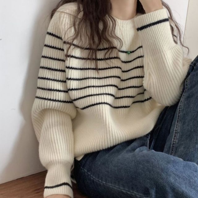 Beaustreet-Crew Neck Striped Sweater