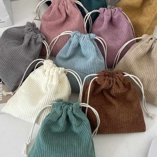 TangTangBags-Plain Drawstring Corduroy Pouch Set