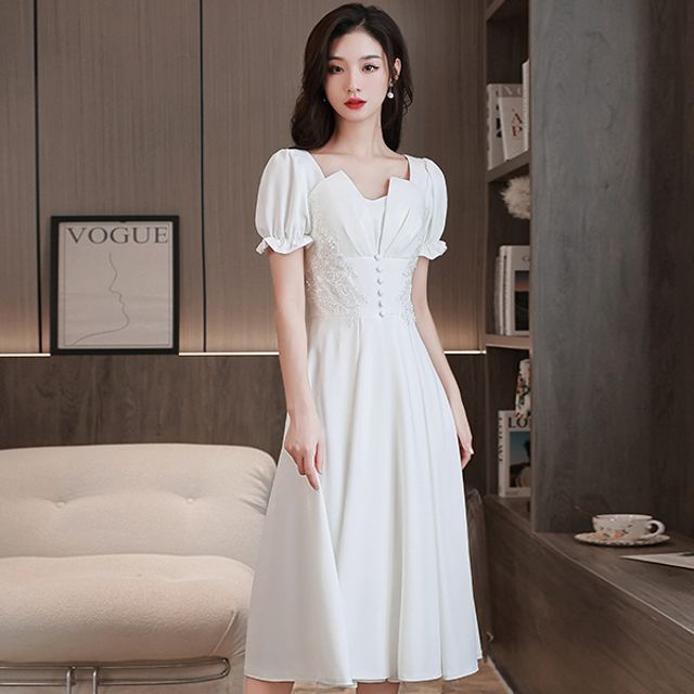 midi dress square neck Adrianna Papell Petite Size Square Neck Mikado Midi Dress, Womens, 8P, Midnight main image 1