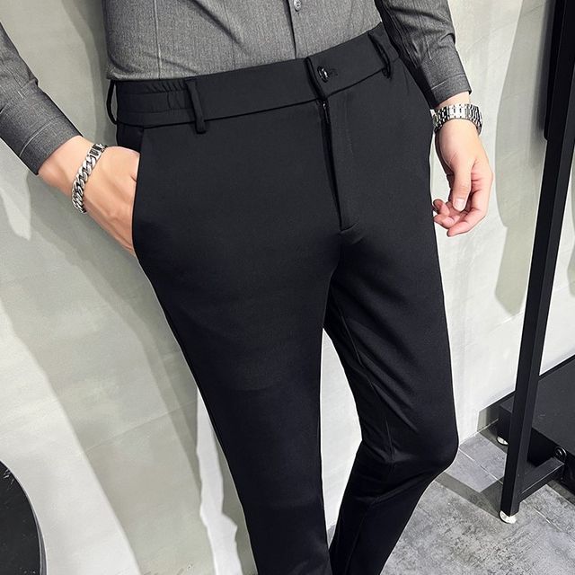 Deepwood - High Waist Tapered Plain Dress Pants | YesStyle
