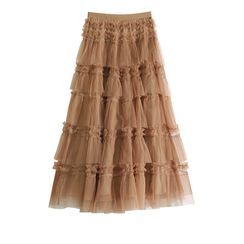 HANJA - Tiered Mesh Midi  A-Line Skirt