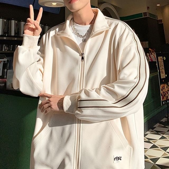 POSI - Stand Collar Striped Panel Zip Track Jacket | YesStyle