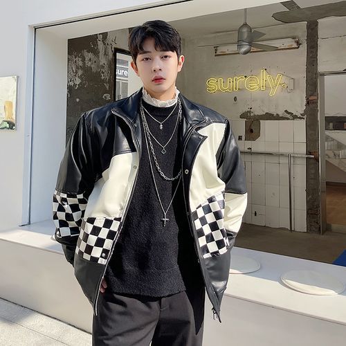 Checkerboard discount leather jacket