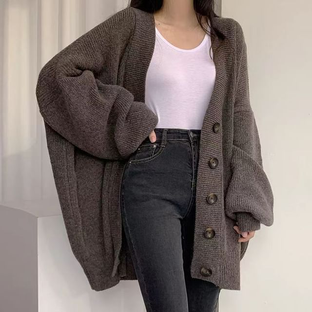 Everose-Button-Up Plain Cardigan