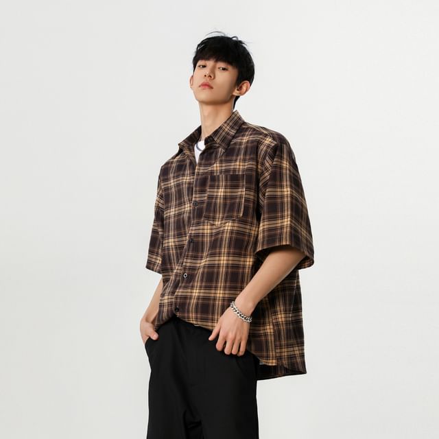 Vernanah-Elbow-Sleeve Plaid Shirt