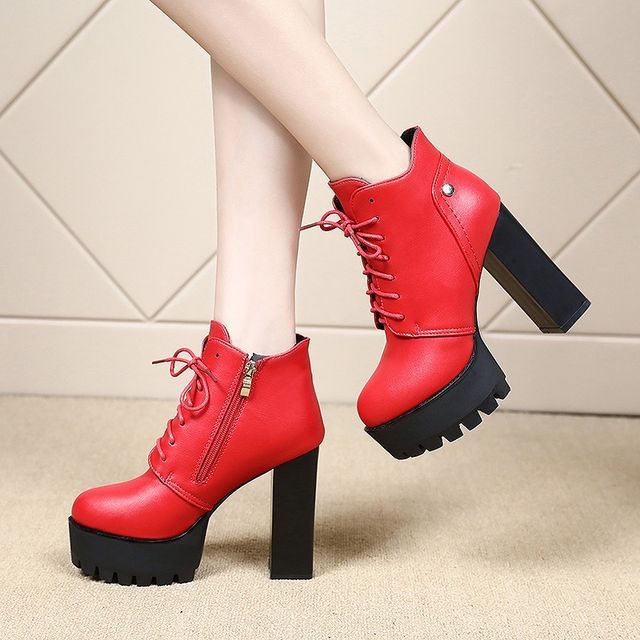 Lace-Up Platform Chunky Heel Ankle Boots