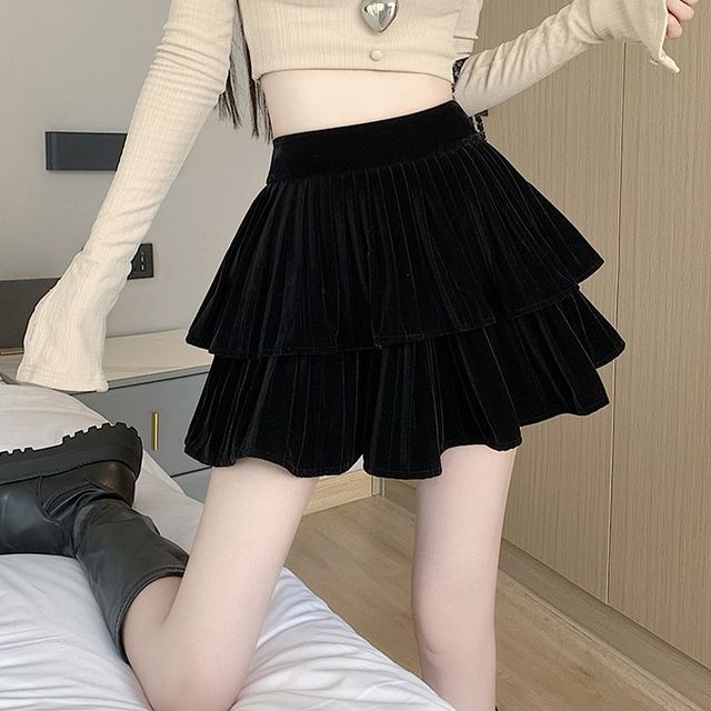 Velvet pleated mini top skirt